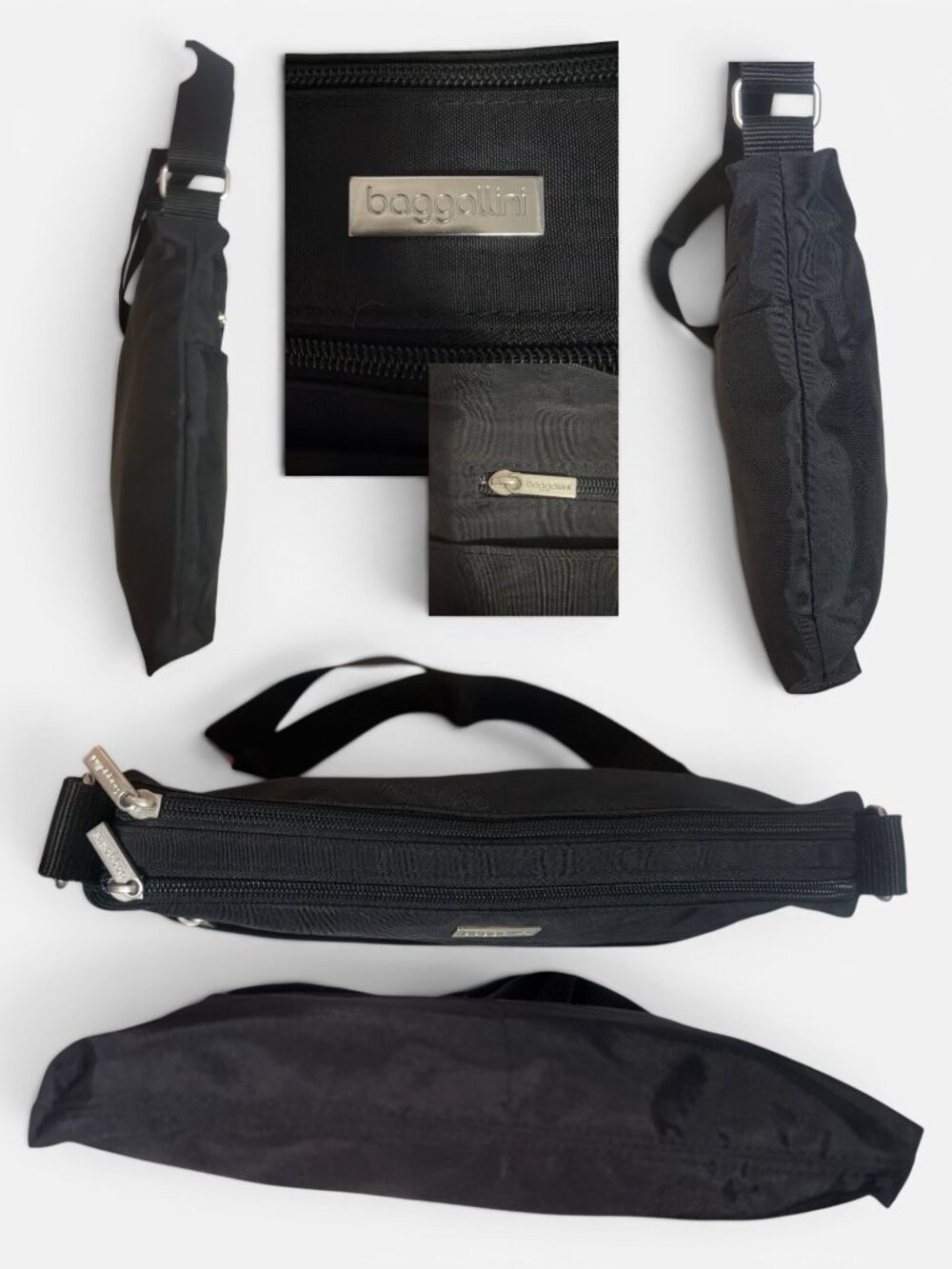 Baggallini Set Large Zipper Bag Mini Belt Pouch Black Nylon Crossbody Organizer - Picture 8 of 11